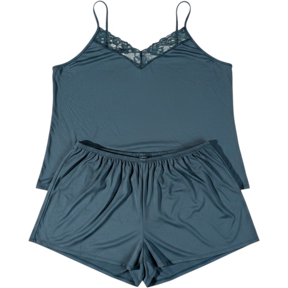 Joyspun Pajama Set Womens 3X Green Good Lace Trim Cami Shorts Loungewear
